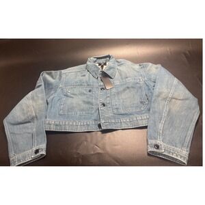 G-Star Raw Cropped Denim Jacket WMN Antique Faded Moonlit Ocean Size  Lrg NEW‎